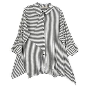Soft Surroundings Womens Button Back Gray Striped Asymmetrical Tunic Top L